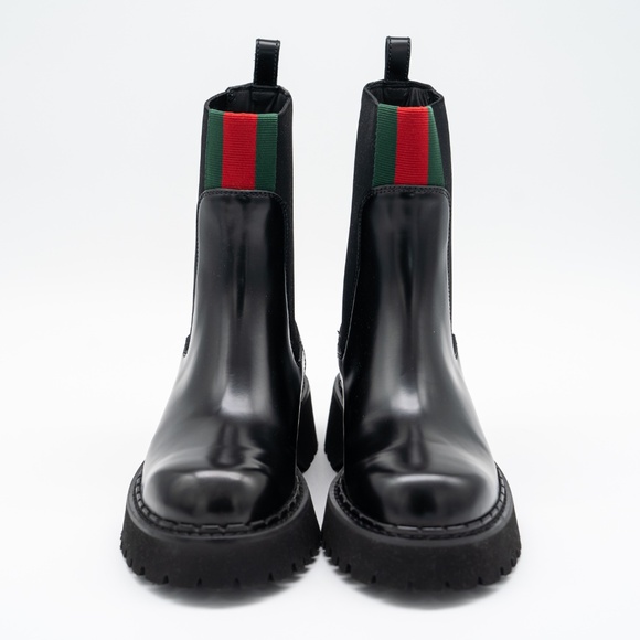 size 39.5G 9.5 US Gucci Chelsea Web Black Calf Leather Boots - Picture 2 of 10